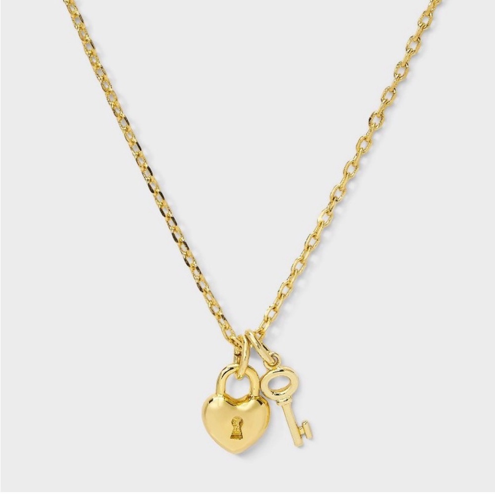 A New Day 14K Gold Dipped Heart Lock & Key Pendant Necklace - Picture 2 of 4